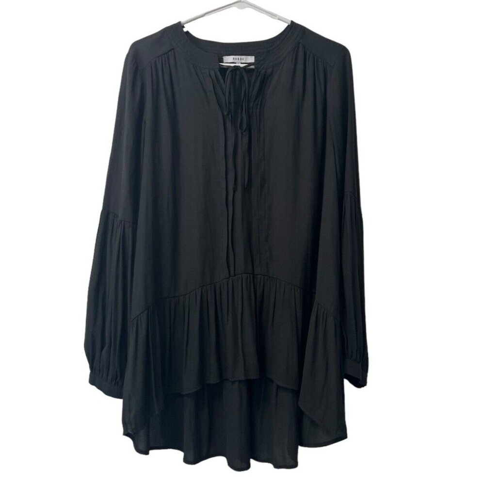 Ro&De Size Small Boho Peasant Ruffle Blouse Top Shirt Tie Keyhole‎ Neck Pleats